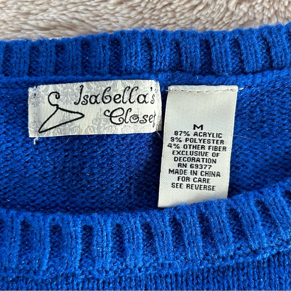 Isabella’s Closet Blue Dancing Reindeer Christmas Holiday Sweater Size Medium - Picture 5 of 6